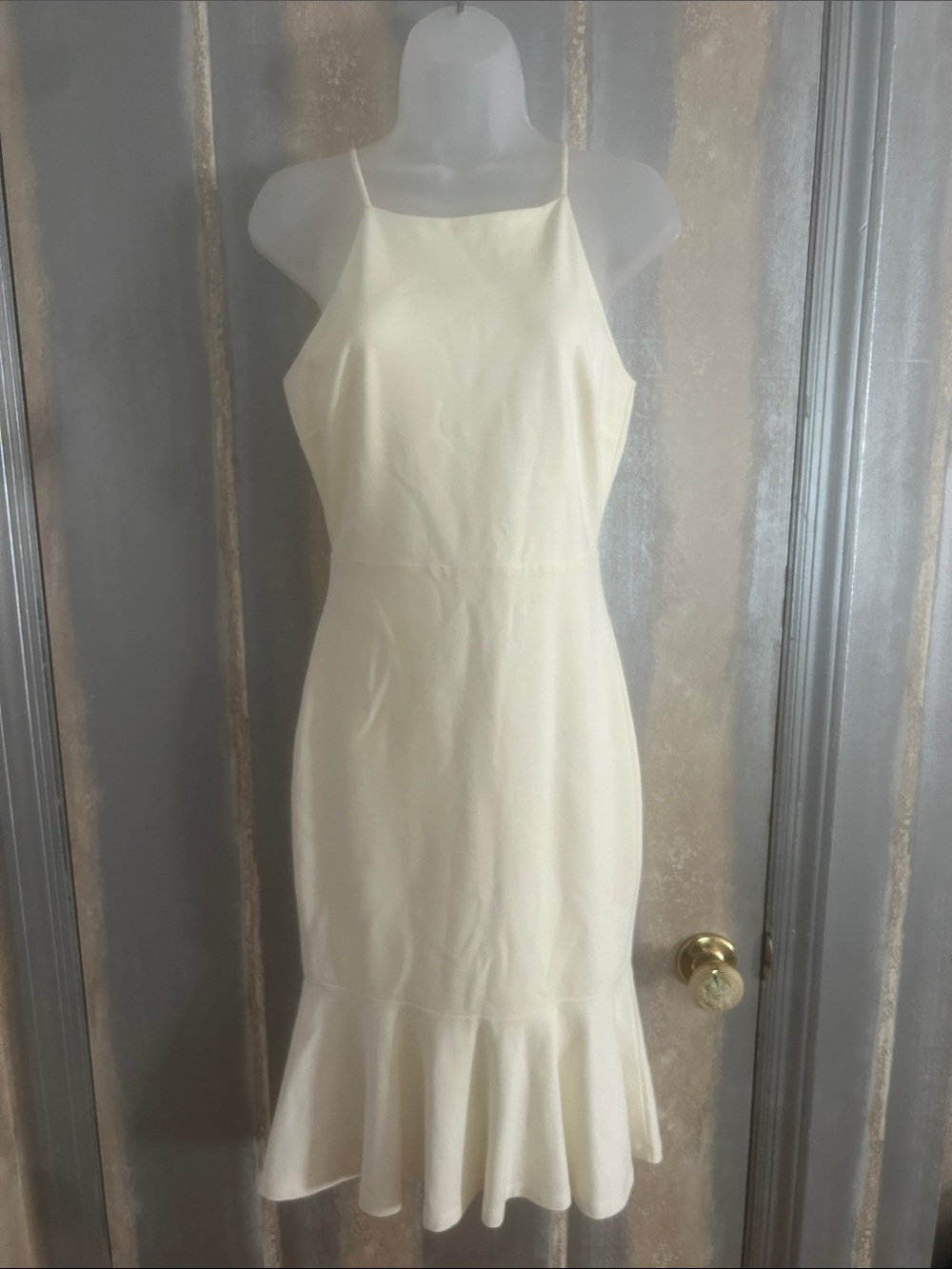 Lulu's Cream Halter Ruffle-Hem Midi Dress
